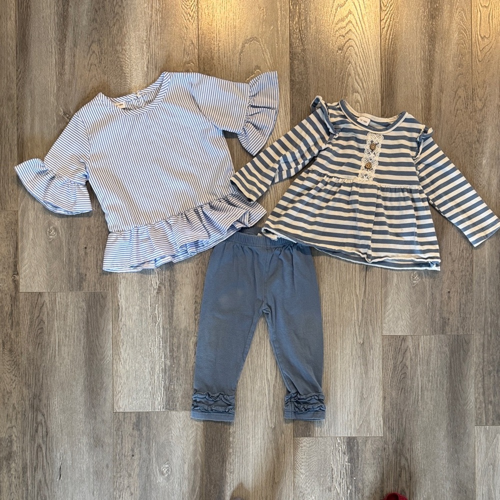 Striped Blue and White Baby Girl Outfit Set